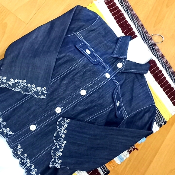 Christopher & Banks Denim Shirt with Dipped Scalloped Trim - Picture 12 of 13